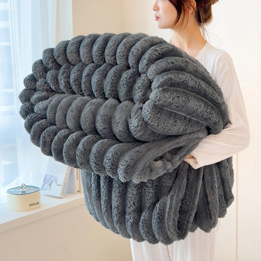 Luxury Faux Fur Velvet Striped Blanket